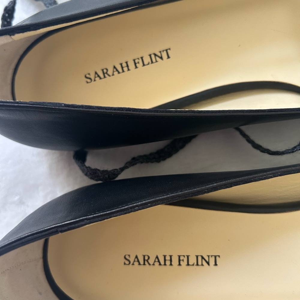 Sarah Flint Black Pointed-Toe Lace-Up Flats - Picture 7 of 9